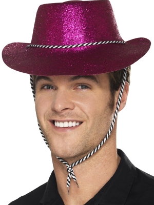 Cowboy Glitter Hat, Pink, with Chord