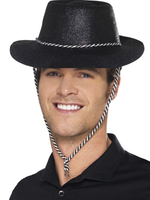 Cowboy Glitter Hat, Black, with Chord