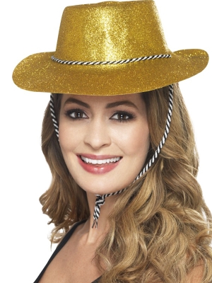 Cowboy Glitter Hat, Gold, with Chord