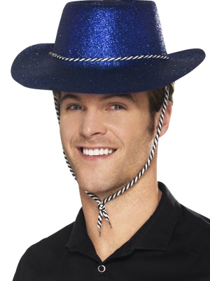 Cowboy Glitter Hat, Blue, with Chord