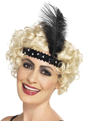Flapper Headband, Black, with Feather