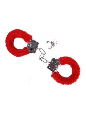 Handcuffs with fur, red, 1pack