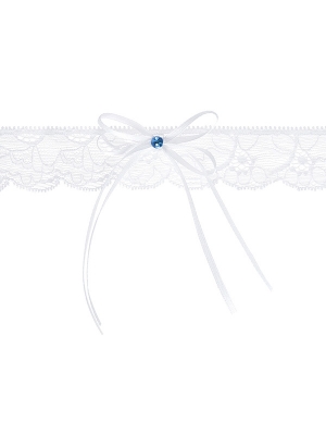 Lace garter with a ribbon, white, 3.5 cm