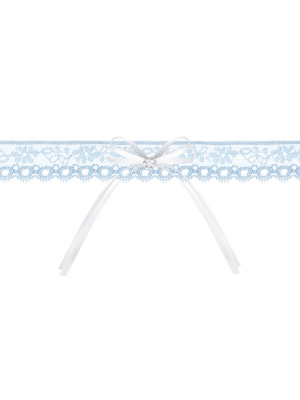 Lace garter with a ribbon, sky-blue, 2.5 cm