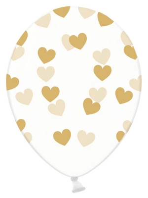 6 gab, Balons Sirsniņas, caurspīdīgi ar zeltu, 30 cm