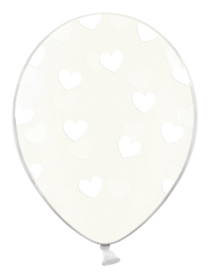 6 gab, Balons Sirsniņas, caurspīdīgi ar baltu,30 cm