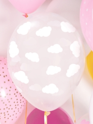 6 gab, Baloni Mākoņi, caurspīdīgi ar baltu, 30 cm