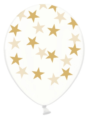 Balons Zvaigznes, caurspīdīgs ar zeltu, 30 cm
