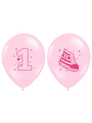 6 gab, Baloni Pirmā dzimšanas diena, rozā, 30 cm