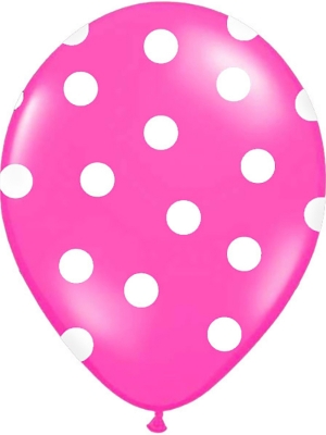 6 gab, Punktoti baloni, rozā ar baltu, 30 cm