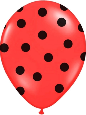 6 gab, Punktoti baloni, sarkani ar melnu, 30 cm