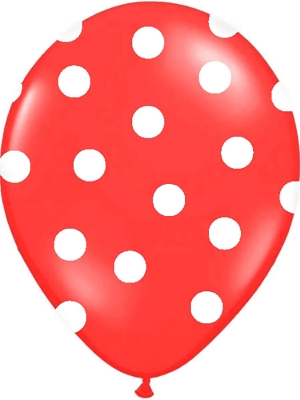 6 gab, Punktoti baloni, sarkani ar baltu, 30 cm