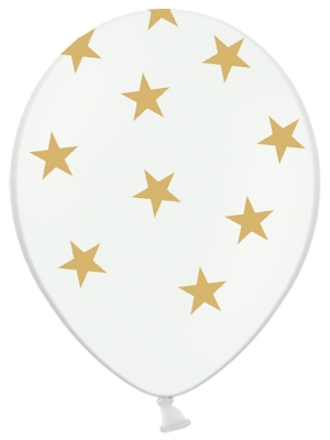 6 gab, Baloni Zvaigznes, balti ar zelta, 30 cm