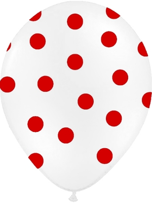 Punktots balons,  balts ar sarkanu, 30 cm