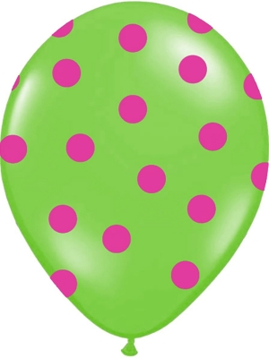 Punktots balons, zaļš ar rozā, 30 cm