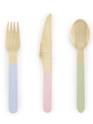 18 pcs, Wooden Cutlery Pastel, 16cm