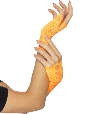 Кружевные перчатки без пальцев, неоново оранжевые