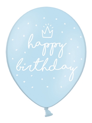 6 gab, Baloni Daudz laimes dzimšanas dienā, gaiši-zili, 30 cm