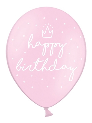 6 gab, Baloni Daudz laimes dzimšanas dienā, gaiši-rozā, 30 cm