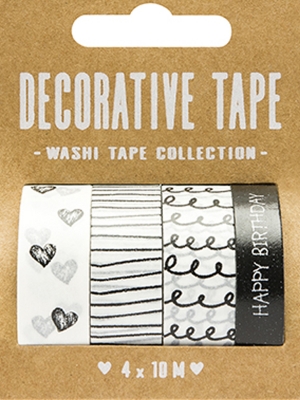 4 pcs, Decorative tape Black&White, 10 m