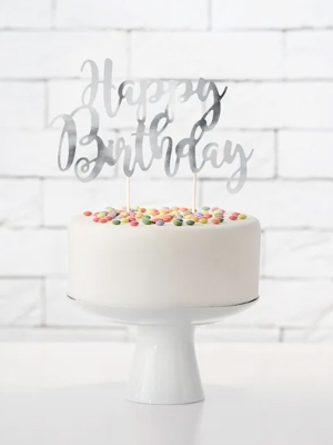 Tortes toperis Happy Birthday, sudraba, 22.5 cm