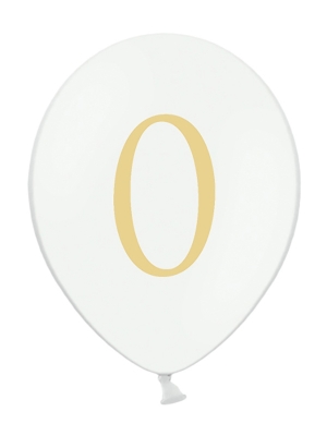 Balons ar skaitli 0, balts, 30 cm