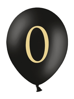 Balons ar skaitli 0, melns, 30 cm