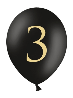 Balons ar skaitli 3, melns, 30 cm