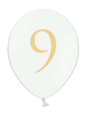 Balons ar skaitli 9, balts, 30 cm