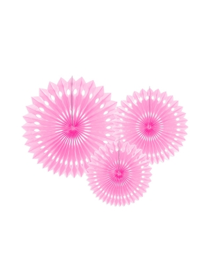 3 gab, Dekoratīvās rozetes, gaiši rozā, 20, 25, 30 cm
