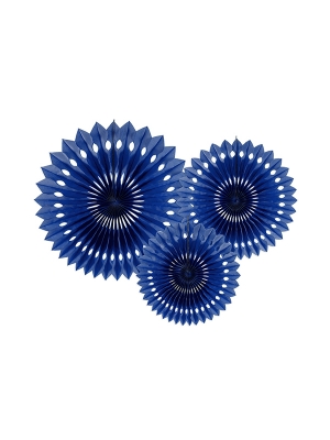 3 gab, Dekoratīvās rozetes, tumši zilas, 20, 25, 30 cm