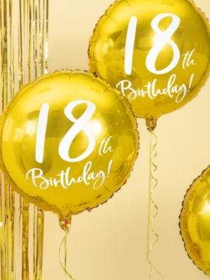 Folija balons aplis "18th Birthday", zelta, 45 cm