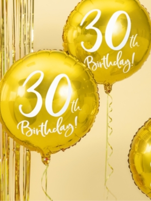 Folija balons aplis "30th Birthday" , zelta, 45 cm