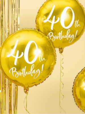 Folija balons aplis "40th Birthday" zelta, 45 cm