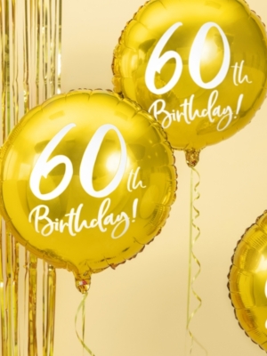 Folija balons aplis "60th Birthday", zelta, 45 cm