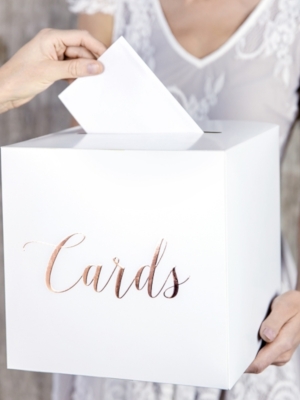 Коробка для подарочных конвертов, белая с розовым золотом, 24 x 24 x 24 см