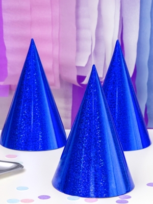 6 gab, Papīra cepures hologrāfiskās, zilas, 10 х 17 cm