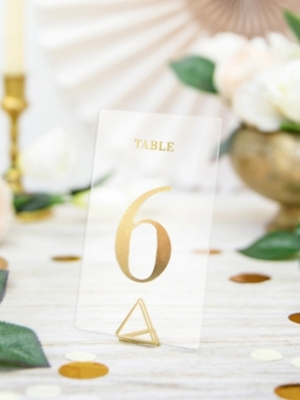 20 pcs, Tranparent table numbers, gold, 7 x 12 cm