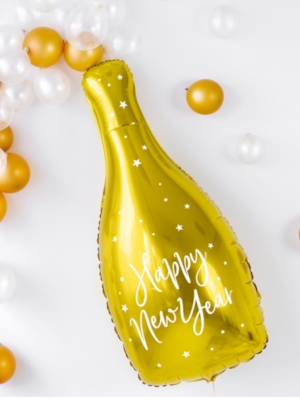 Folija balons - Pudele "Happy New Year", zelta, 32 x 82 cm