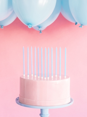 12 pcs, Plain birthday candles, light blue, 14 cm