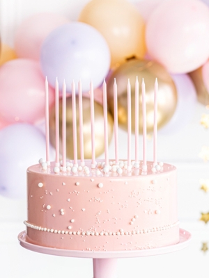12 pcs, Plain birthday candles, light pink, 14 cm