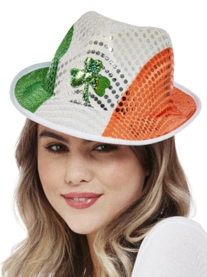 Paddys Day Irish Flag Sequin Trilby Hat