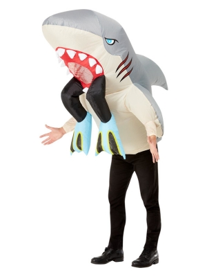 Inflatable Shark & Diver Costume, Grey