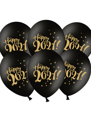 Balons Happy 2021!, melns, 30 cm