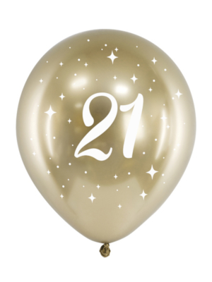 6 gab, Balons ar uzrakstu 21, zelta, 30 cm