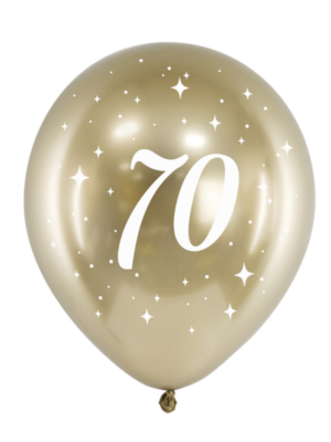 6 gab, Balons ar uzrakstu 70, zelta, 30 cm