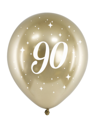 6 gab, Balons ar uzrakstu 90, zelta, 30 cm