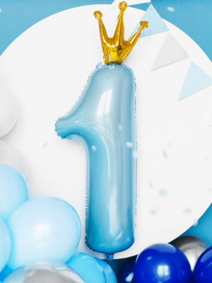 +Folijas balons, 1 ar kroni, gaiši zils, 30 x 90 cm