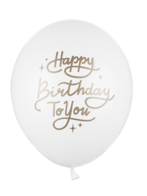50 gab, Balons "Happy Birthday To You", balts ar zeltu, 30 cm
