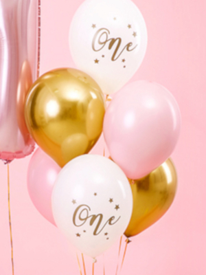6 gab, Balonu komplekts "One", rozā ar zeltu, 30 cm